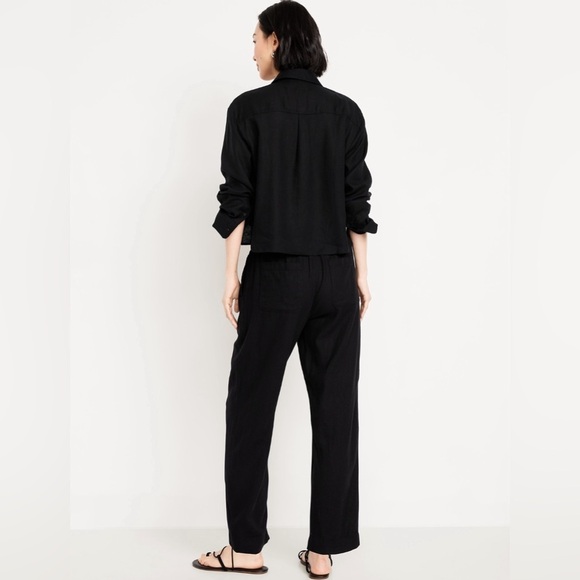 NWT!  Old Navy Black High-Waisted Linen-Blend Straight Ankle Pants - Multiple 🔹 - Picture 3 of 10